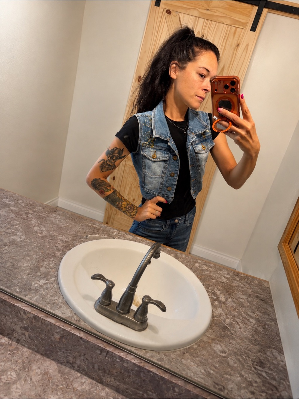 Miss Lili Blue Denim Studded Crop Vest